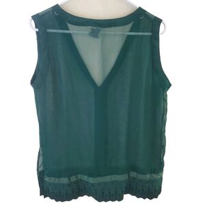 Papillon Womens Sheer Top Size M Button Up Ribbon Embellished Trim Forest Fairy